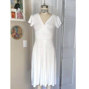 QXYD White stretch Mock Wrap V-Neck Casual Work Play Dress *SMALL* NWT